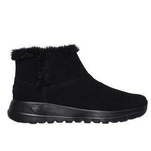 Skechers Women's On The‎ Go Joy Bundle Up Black Suede Leather Fur Trim Boots 9